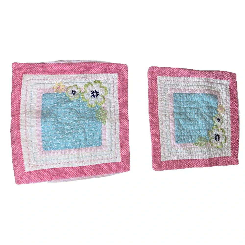 Pottery Barn Kids PBK Quilted Pillow Shams 2 Standard Floral Tie Back